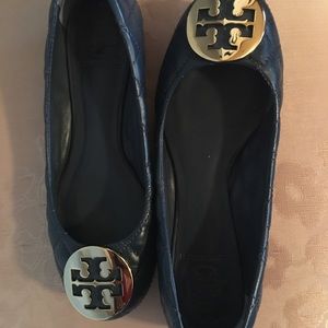 Tory Burch, size 6, Newport navy with gold emblem.  Like new with box worn once.